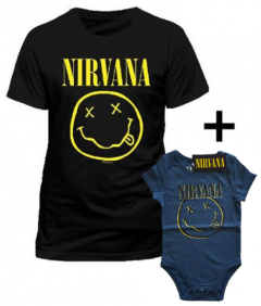 Duo Rockset Nirvana papa t-shirt & baby romper Smiley